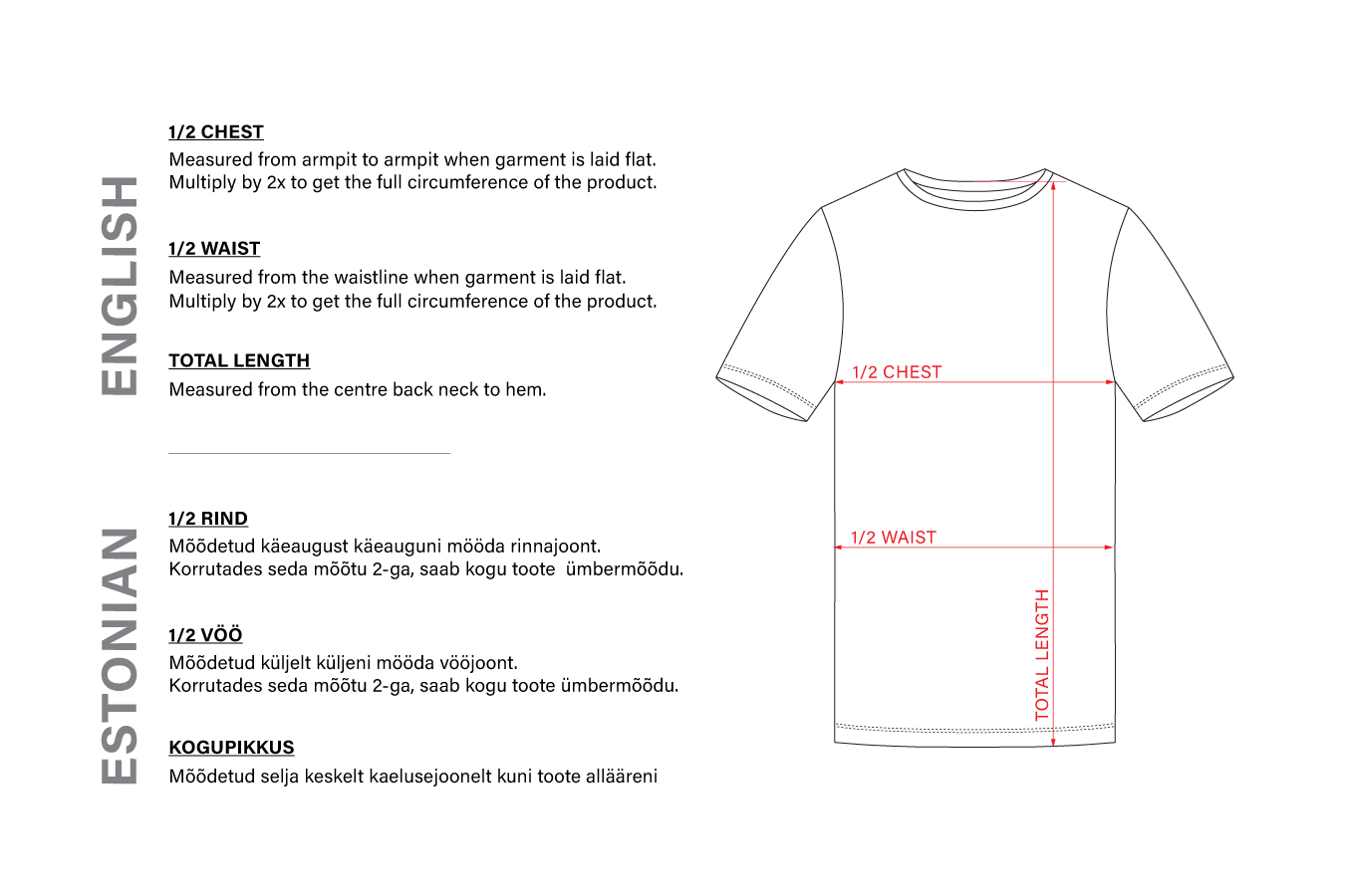 JOZANI t-shirt size chart